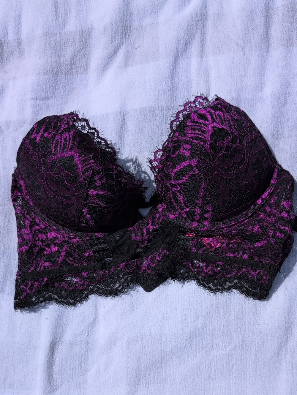 NWT La SENZA Purple and Black Lace Push-Up Bra 36B